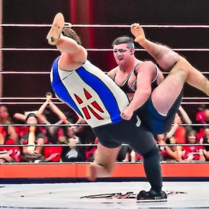 Artistic representation for Oxford to host global wrestling stars this weekend.