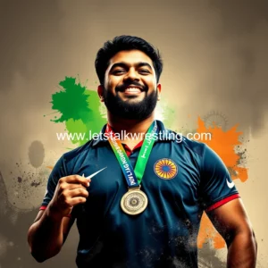 Artistic representation for Chirag chikkara triumphs at u23 world wrestling championship with india's nine medal glory!