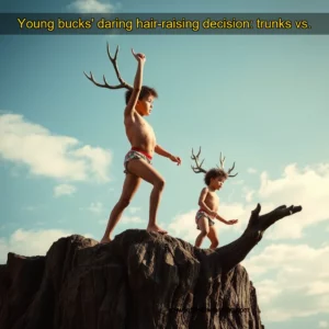 Artistic representation for Young bucks' daring hair-raising decision: trunks vs.