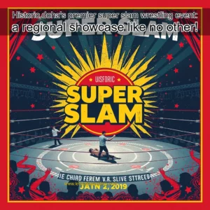 Artistic representation for Historic doha's premier super slam wrestling event: a regional showcase like no other!