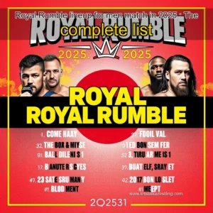 Artistic representation for Royal Rumble lineup for men match in 2025 : The complete list