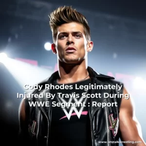 Artistic representation for Cody Rhodes Legitimately Injured By Travis Scott During WWE Segment : Report