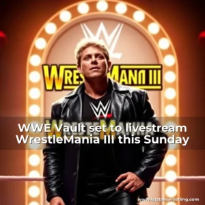 Artistic representation for WWE Vault set to livestream WrestleMania III this Sunday