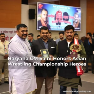 Artistic representation for Haryana CM Saini Honors Asian Wrestling Championship Heroes